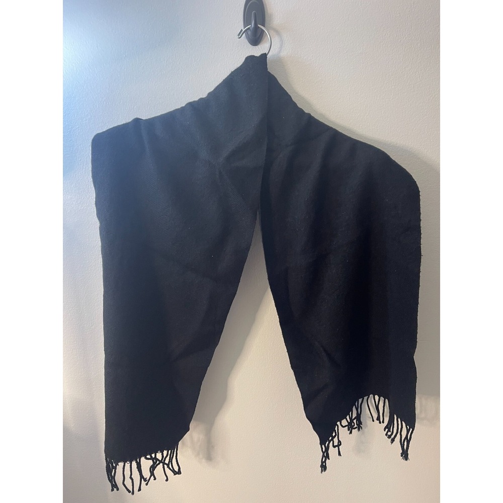 Cashmyarn by Berkshire Black Acrylic Fringe Scarf Solid Winter Wrap 60x12